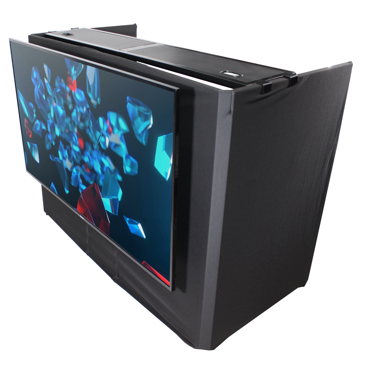 ProX XF-MESA MK2 DJ booth facade with TV mount